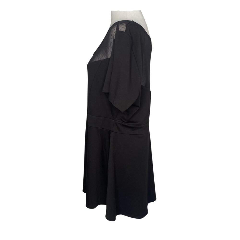 Torrid Black Short Sleeve Fit & Flare Short Sleeve Top with Mesh Accent, 2X #280 - Picture 2 of 12